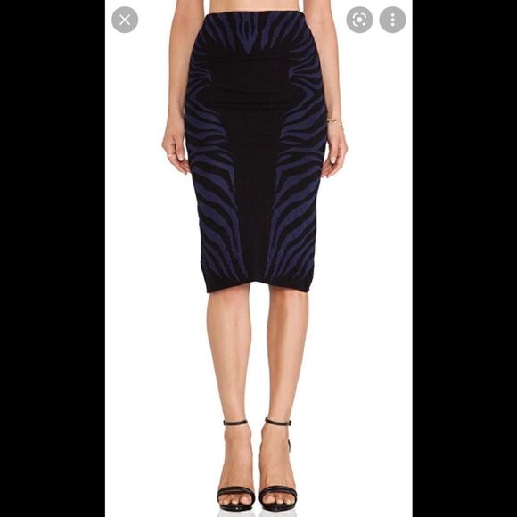 RVN Zebra Textured Jacquard Midi Skirt in Black & Navy - Picture 1 of 4